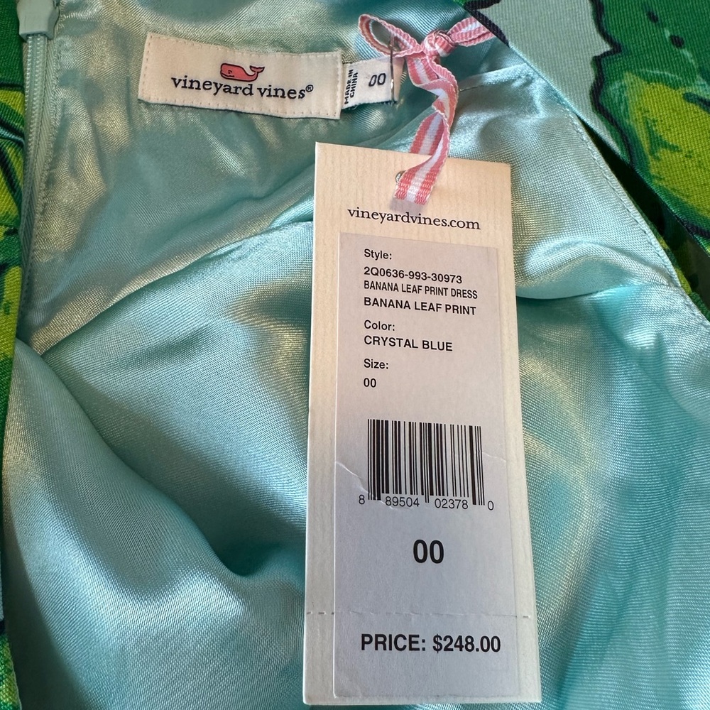 New with tags Vineyard Vines Crystal Blue Leaf Print Dress - Picture 7 of 7